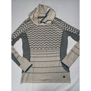 Smarrtwool Women's Cowel Neck Sweater M Teal Tan Gray EUC